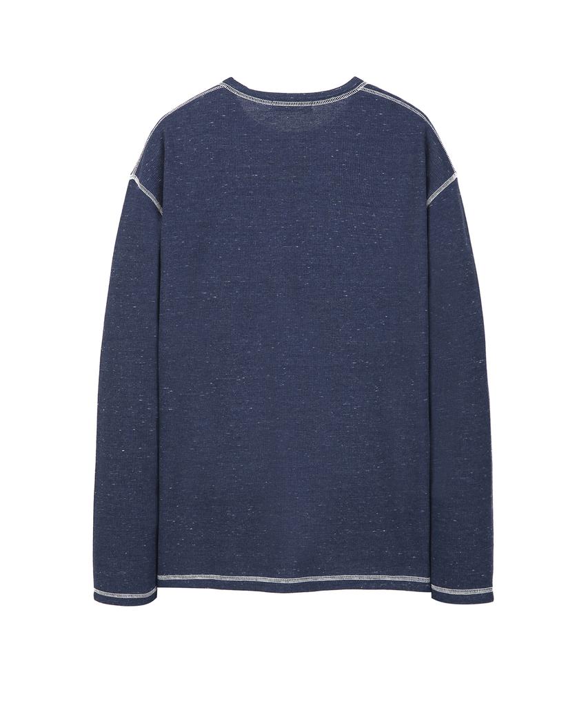 IL CORSO Pin Slub Waffle Long Sleeve T-Shirt Blue