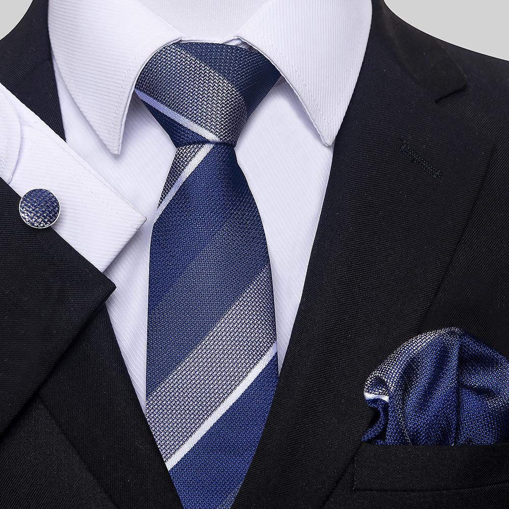 Korean Version Of Casual Floral Tie Men'S Jacquard Polyester Silk Pocket Towel Cufflink Tie Set