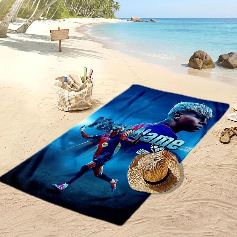 Asciugamano da Spiaggia Personalizzato Stampato Lamine Yamal Logo Calcio Supporto Nome Personalizzato Testo Asciugamano Assorbente Per Sport Viaggio Regalo Speciale
