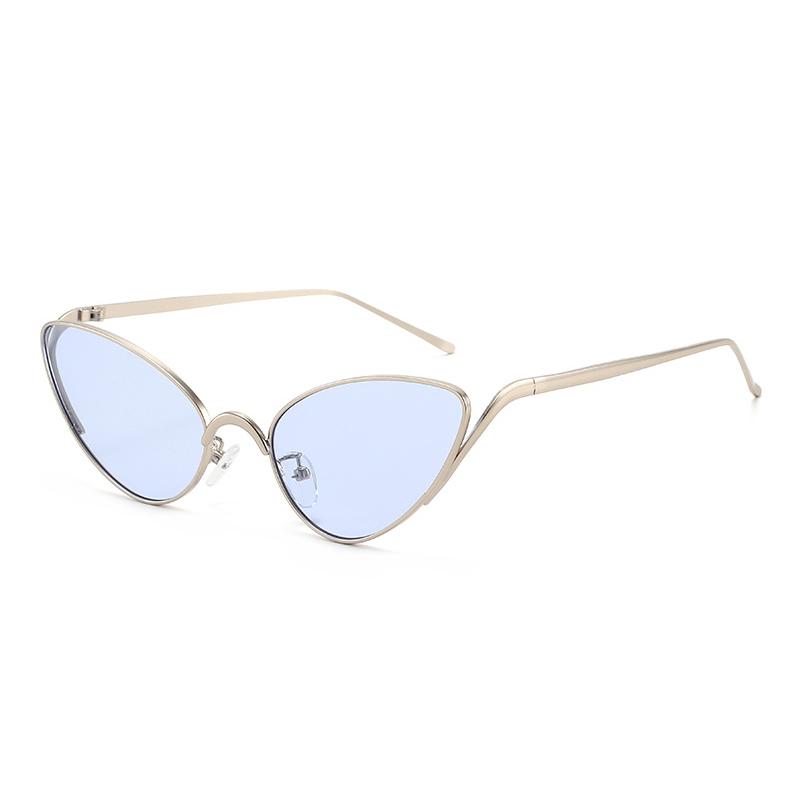 

SO&EI New Metal Cat Eye Women Sunglasses Fashion Clear Ocean Lens Shades UV400 Men Trending Punk Sun Glasses As the picture