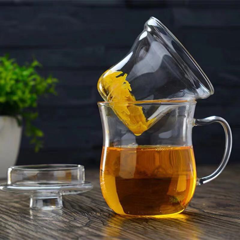 Утолщенная фильтровая пиала с ручкой, пиала для чая, бытовая питьевая чашка, стеклянная пиала для офиса леди, цветочная пиала 201-300ml