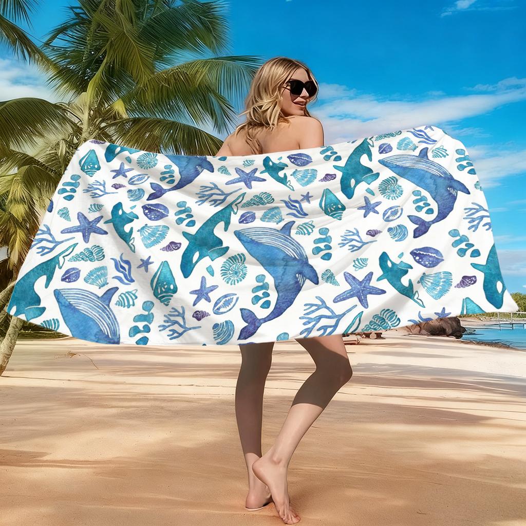 1 Stück Wal Strandtuch Frischer Urlaub Schnelltrocknend Super Saugfähig Geeignet für Schwimmen Strand Pool Fitnessstudio Yoga Geschenk für Freunde