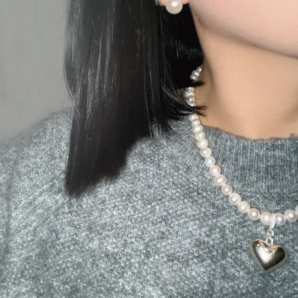 My Omelet [92.5 Silver] Mermaid Heart Pearl Necklace