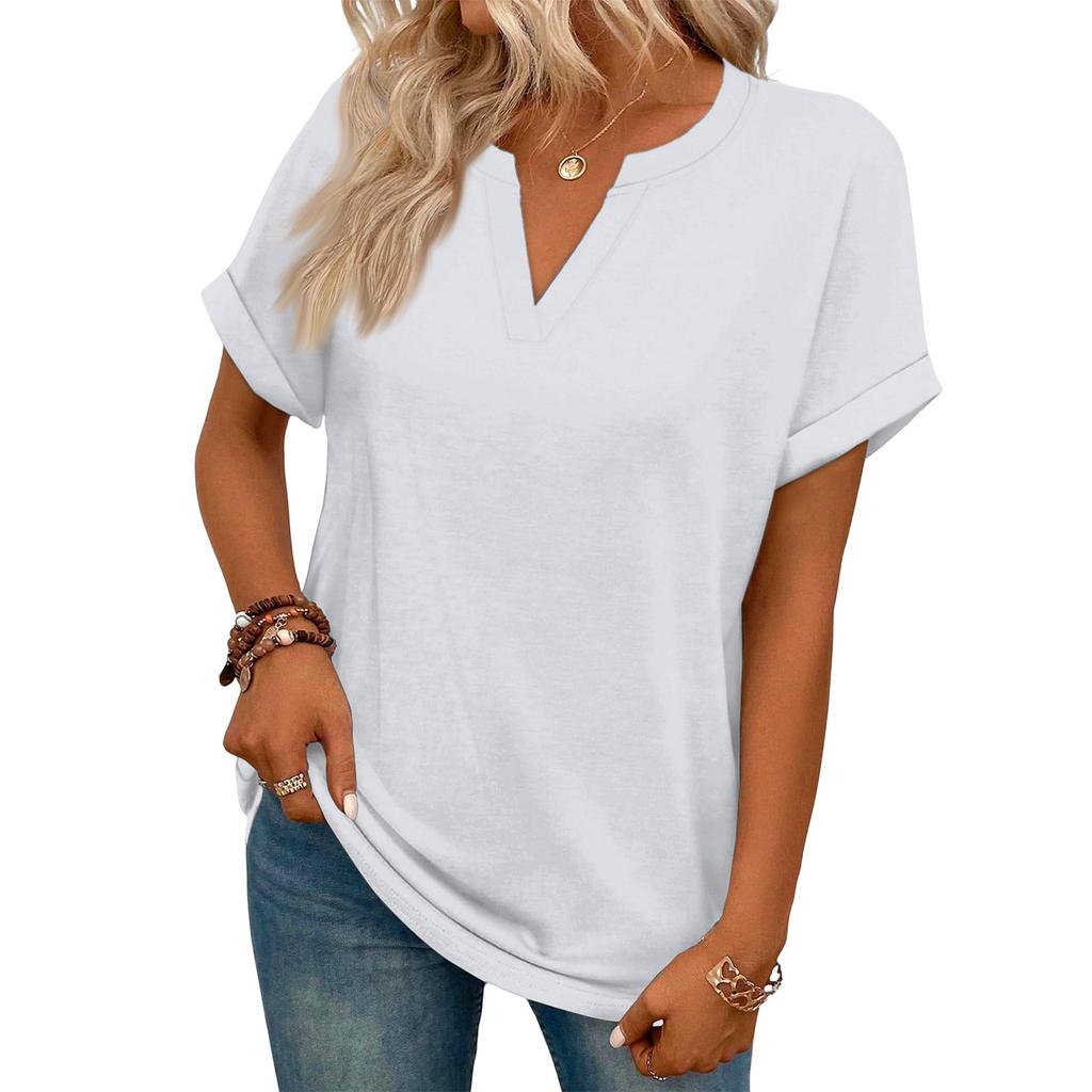 Stylish Women's Casual V-neck Short-sleeved Color T-shirt