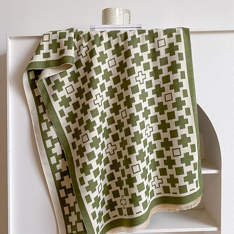 

Женский универсальный длинный двусторонний офисный шарф-шаль из имитации кашемира, двухцелевой, утолщенная накидка 180*65cm зелёный