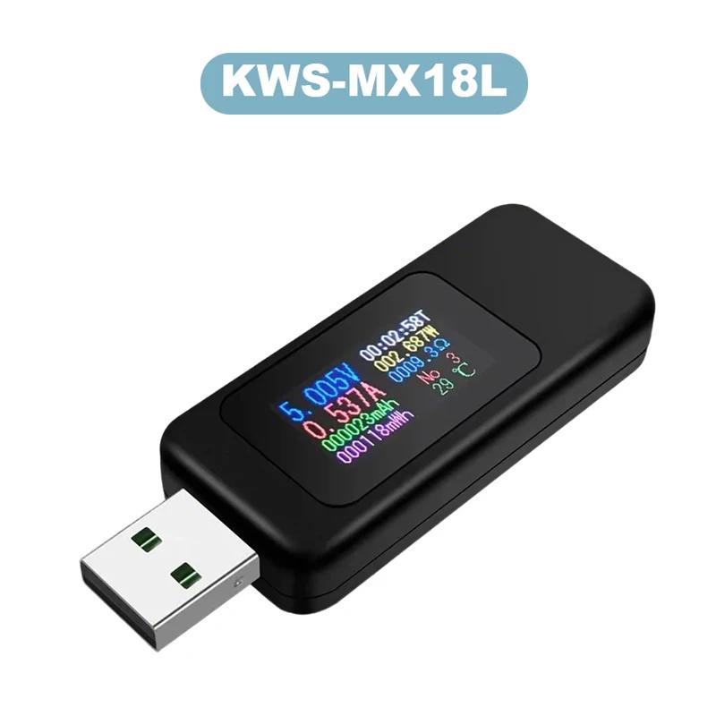 USB-Tester Spannungs- und Stromdetektor HD-Farbbildschirm-Tester KWS-MX18L DC-Voltmeter Amperemeter Ladeanzeige für Telefon