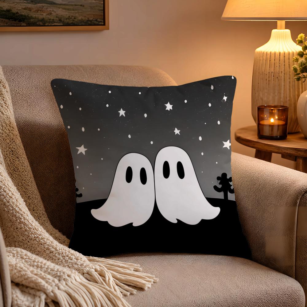 Anime Cute GGhost Couple Pillow Case Soft Plush Cushion Cover Double Print and Invisible Zipper for Sofa Home Car Use
