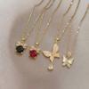 Women's Pink Bow Collarbone Necklace with Cubic Zirconia – Japanese-Korean Style, Simple and Elegant Design.