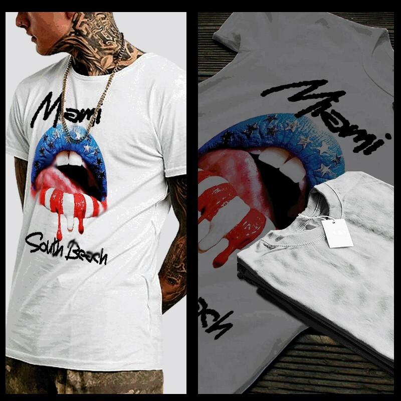 Miami T-Shirt south beach Florida Miami Beach Sexy Independence Day XL White Tee S