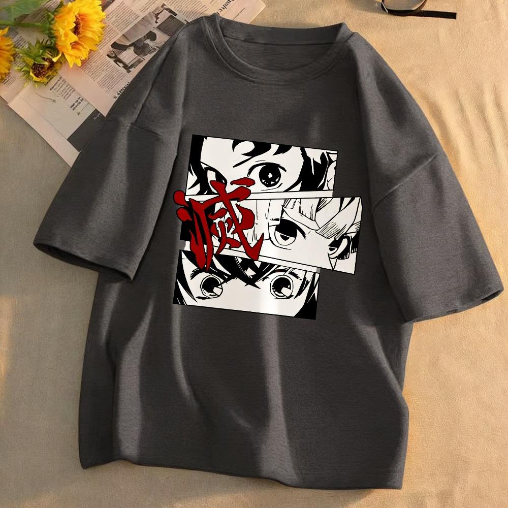 Plus Size Demon Slayer Anime Printed Men and Women Tshirt Casual Parent Child Top Fashion Cotton Harajuku Street Y2K Summer