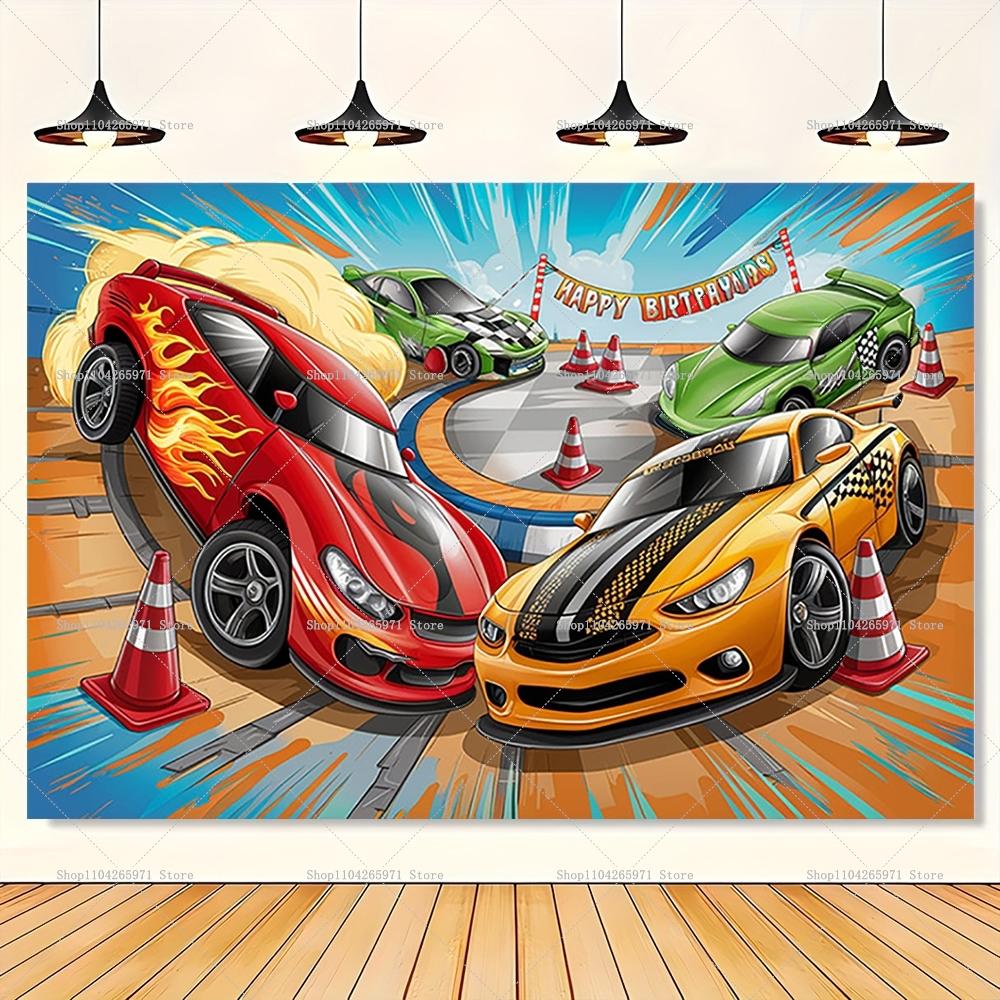 Racing Car Theme Backdrop Hot Wheels-Wild Hot Racer Children Birthday Party Decorations Background Photozone Props Boys Gifts