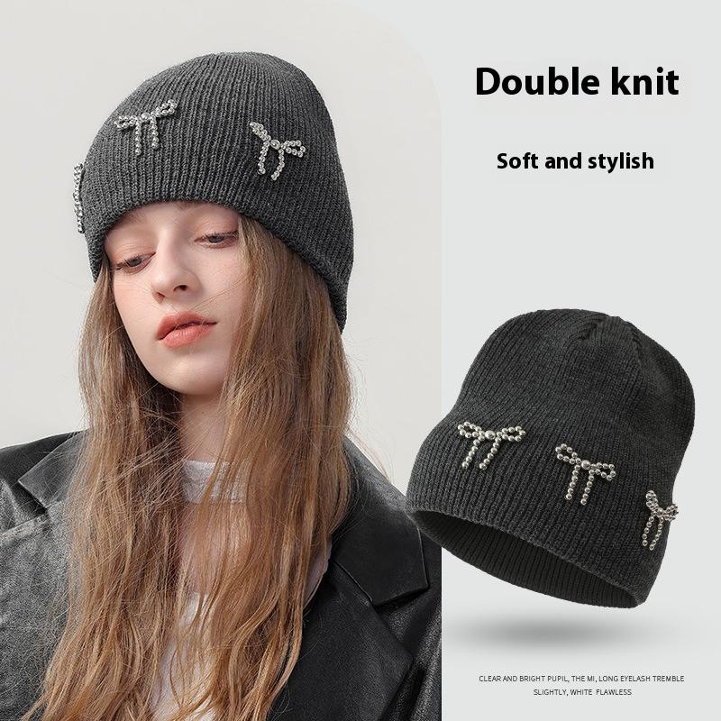 Women's Pullover Hats Korean Bow Simple Fashionable Versatile Knitted Hats Sweet Cool Y2K High Quality Pullover Hats For Girl