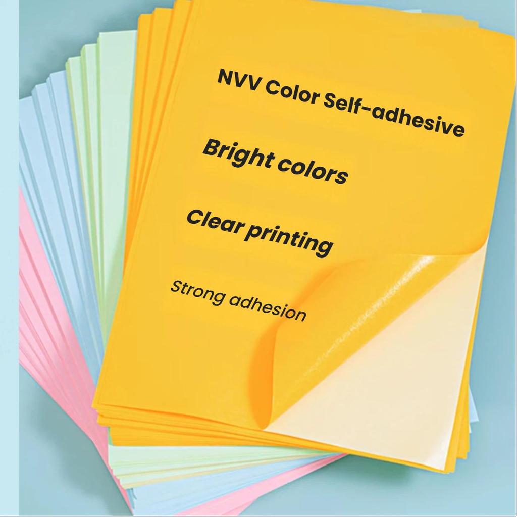 NVV A4 Self-Adhesive Printing Paper, Blue Sticker, Self-Adhesive Paper, Coated Paper, Suitable for Inkjet Printing, A4 Blue, 50 Sheets