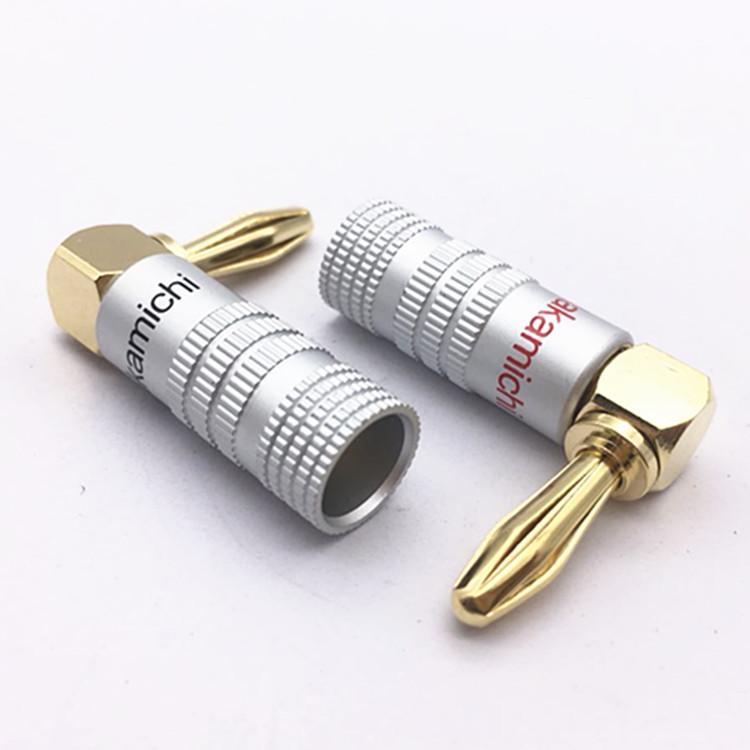 

4mm Banana Plug Connector Set 2 Pieces Copper Core Gold Plated L-Shaped Audio Speaker Wire Terminals One Size серебряный