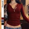 Button Long-sleeved  Vest T-shirt Women's Autumn and Winter Slim