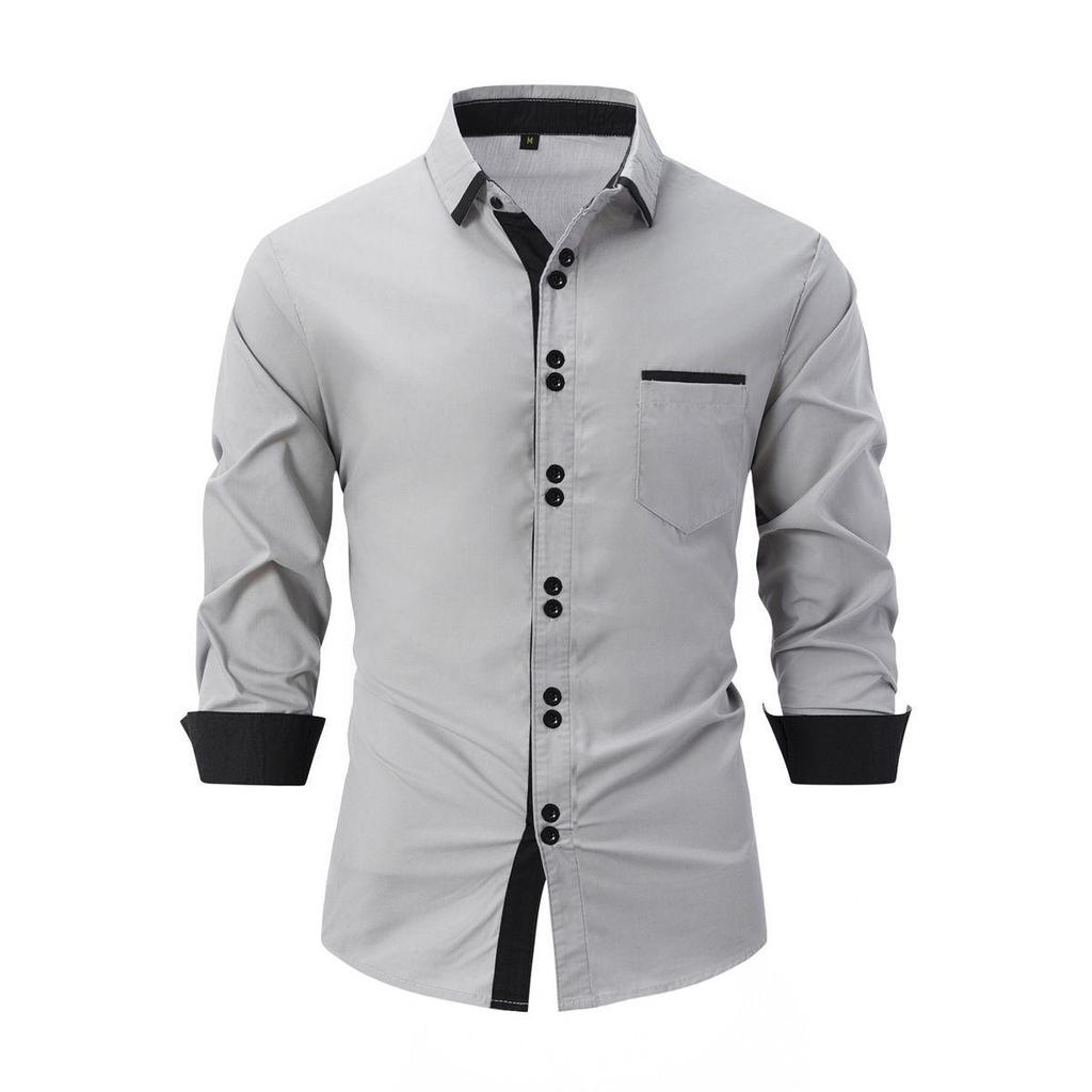 Autumn Men's Long Sleeve Shirt Golf Print Business Casual Men's Button-down Polyester Cotton English Shirt