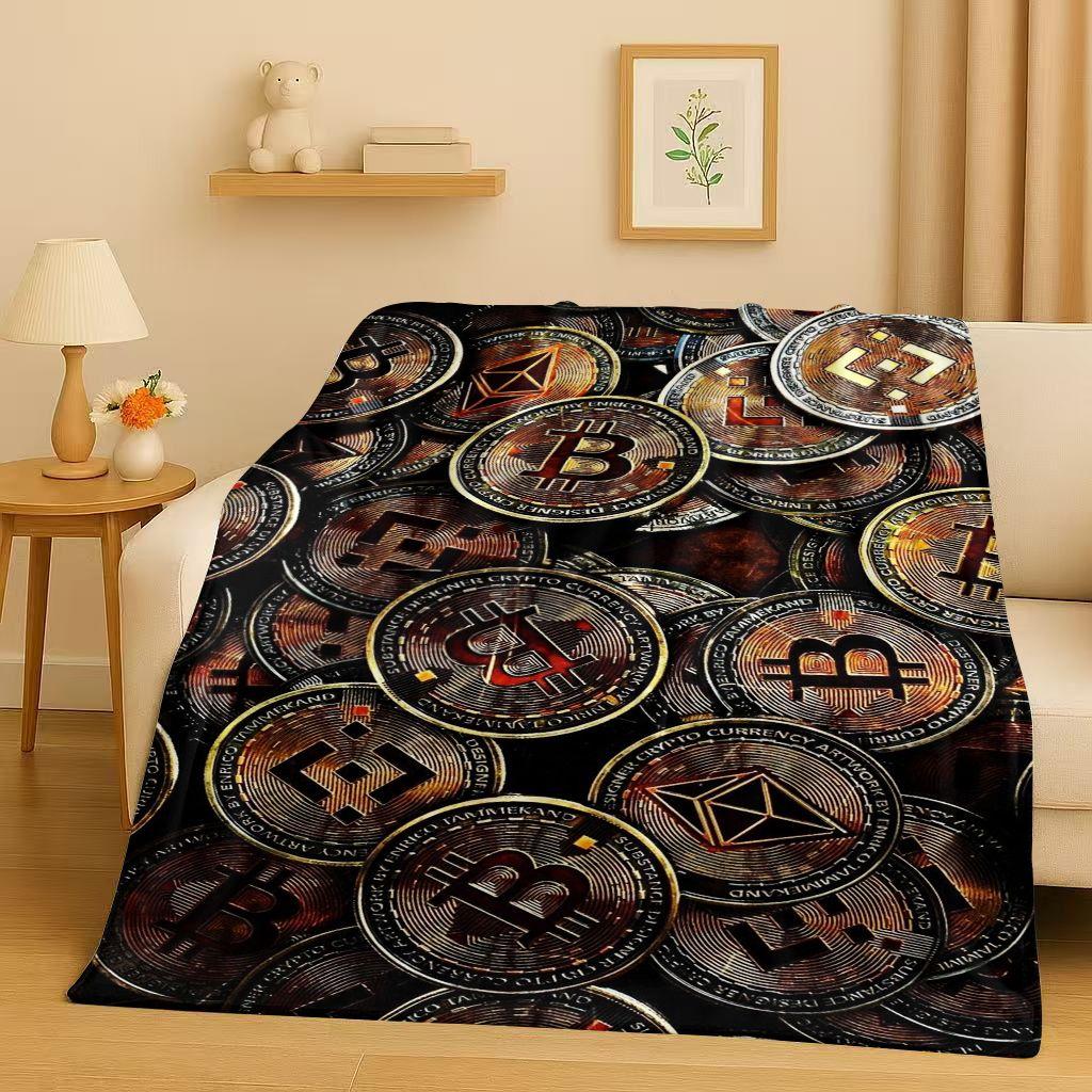 3D Rich BTC Bitcoin Circuit Board Art Cartoon Flannel Blanket,Ultra Soft Warm Plush Throw for Home Bedroom Bed Sofa Cover Kids