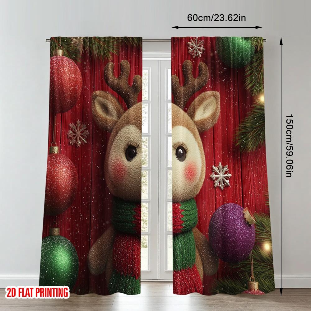 2pcs 2D flat printing Happy Christmas fashion curtains Christmas Reindeer Bauble Tree Digital Printed Polyester Drapes Festive