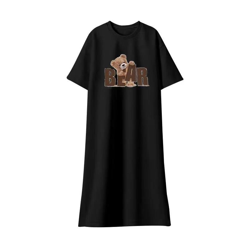 Women's Short-sleeved Dress Summer Loose Slit  T-shirt Dress French Loose Dress