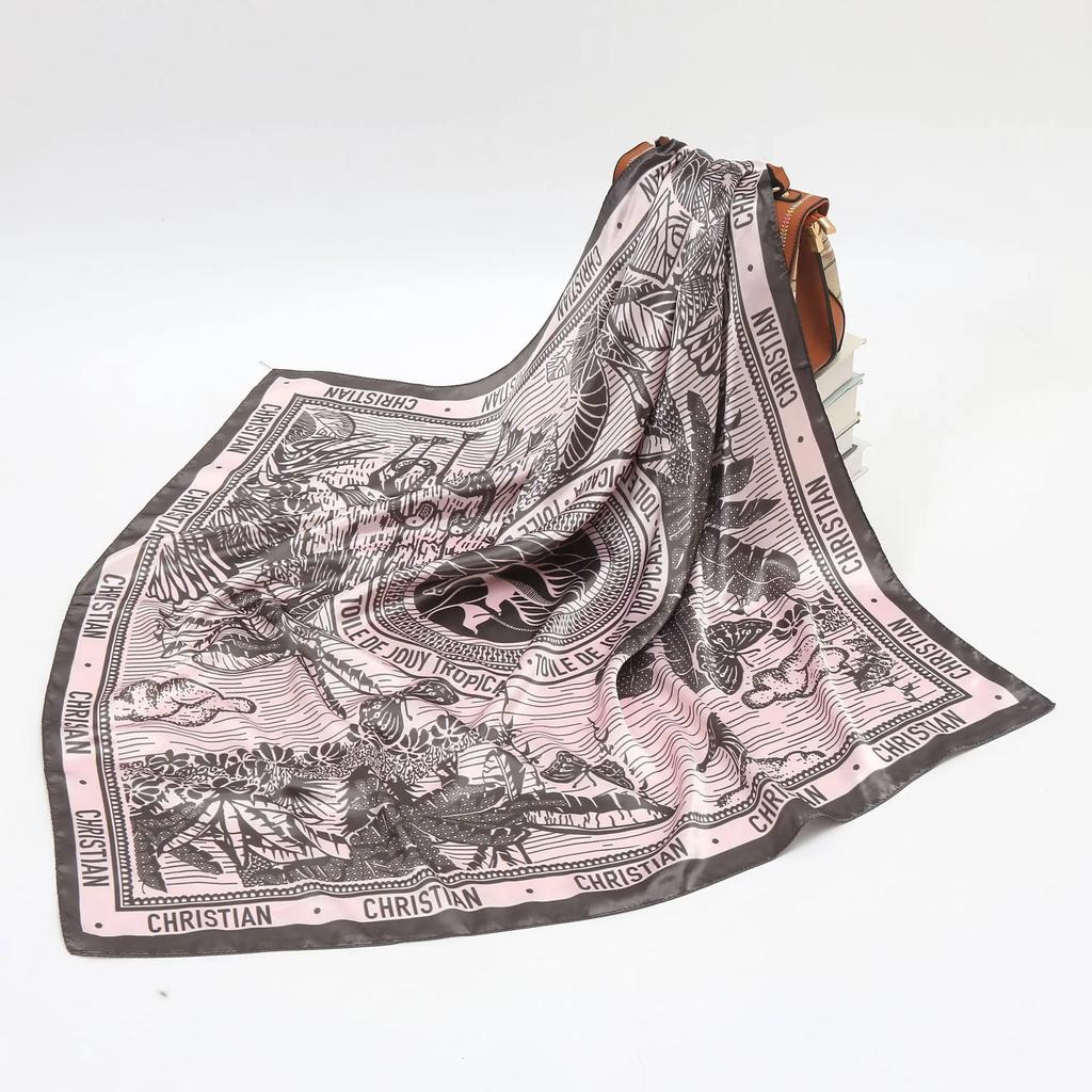 90cm Square Shawls Wraps Silk Scarves For Women Bandana Head Large Hijab Scarf Female Dot Print Headband Satin Neck Scarves