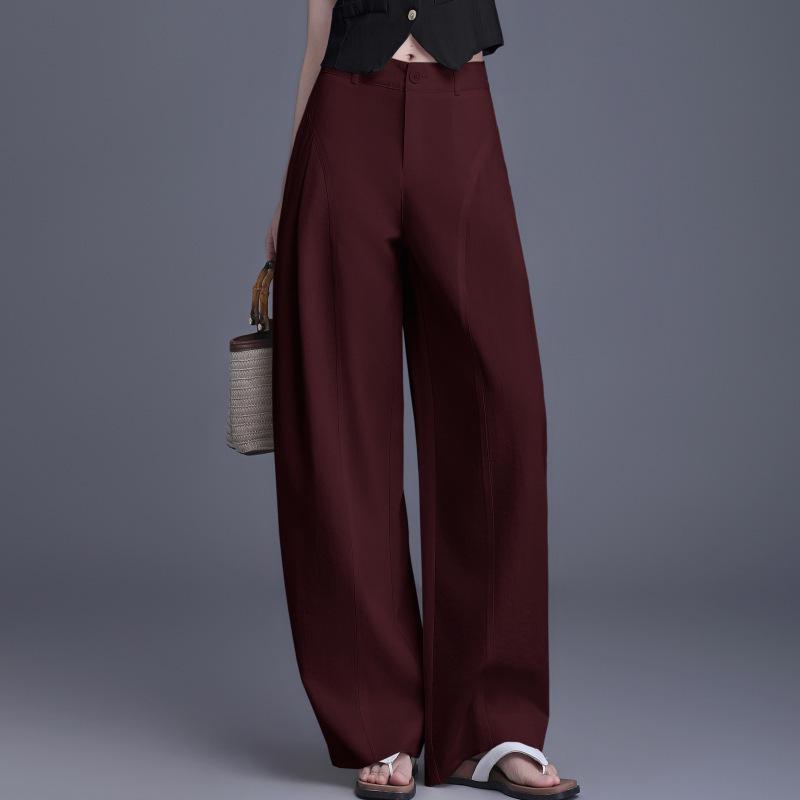 

Women s High-Waisted Wide-Leg Pants: 2026 Spring/Summer Fashion Temperament Slimming Drape Straight Suit Pants 4XL вино красного