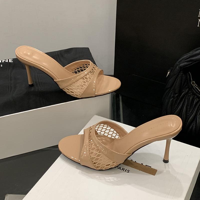 

Fashion Bailamos 2025 Brand Women Slippers Ladies Elegant Thin High Heel Dress Pumps Slides Fashion Open Toe Slip On Slides Mujer 40 абрикосовый