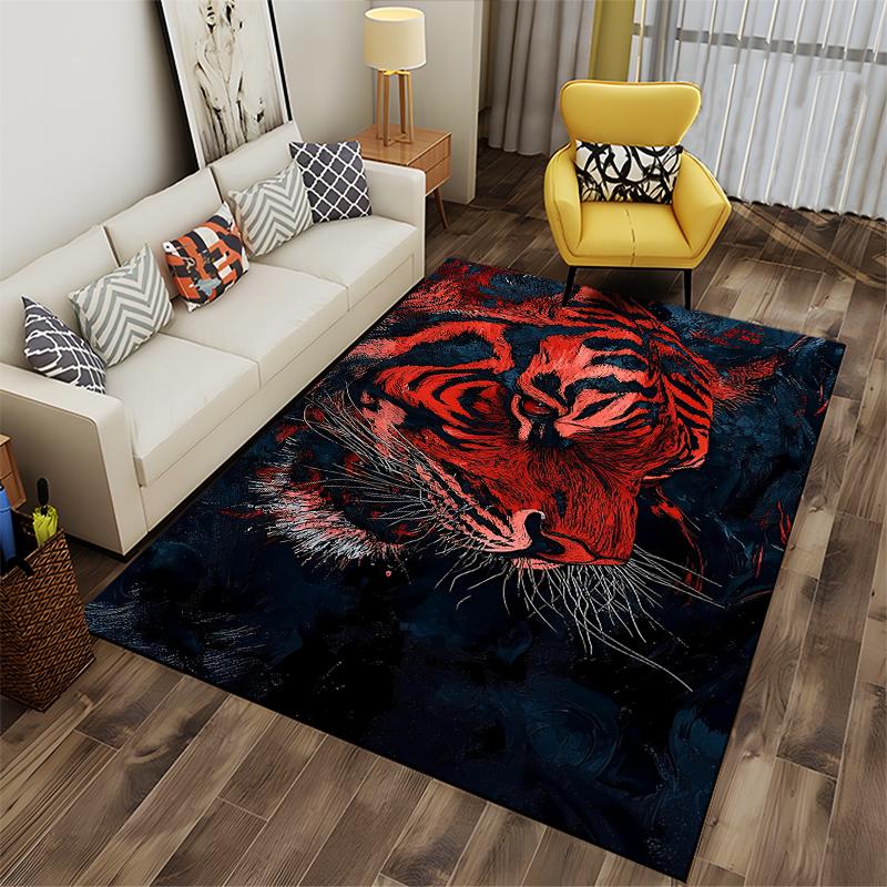 Modern Artistic Red Tiger Pattern Area Rug for Living Room Decor Suitable for Use As an Anti-slip for Living Room Bedroom Sofas