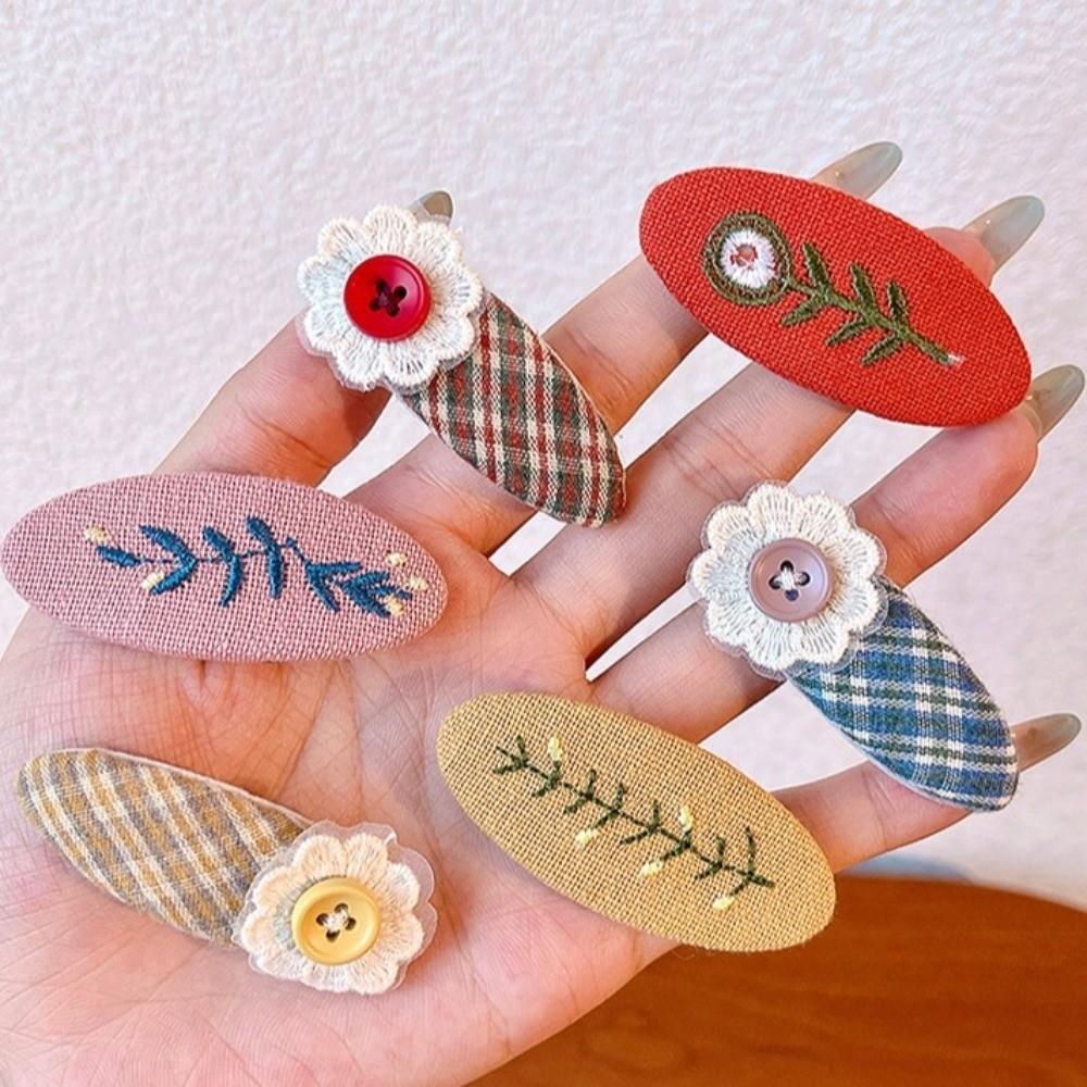 2pcs Set Embroidery Design BB Hair Clips Plaid Pattern Girls Fringe Clips Bangs Clip for Baby Girl