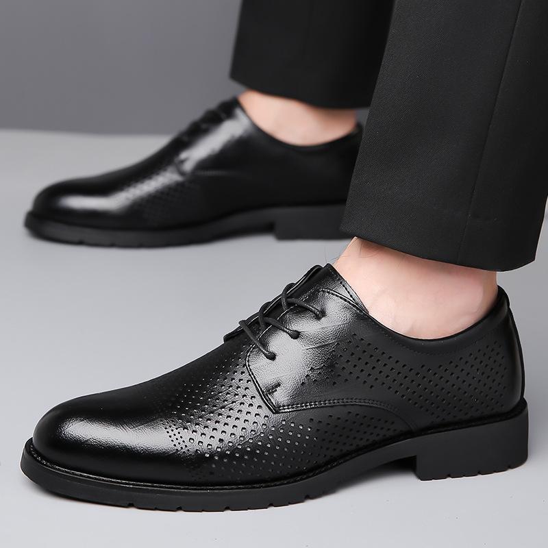 Leather Shoes Men's 2024 Summer New Business Dress Fashion Casual Shoes Men's Leather Hollow Breathable Hole Shoes