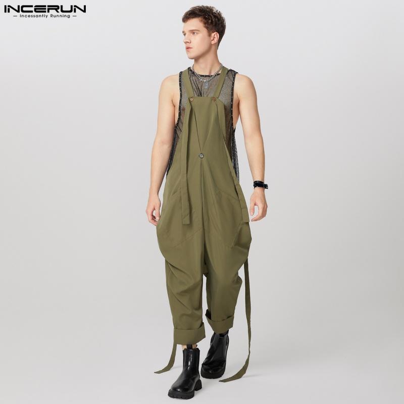 INCERUN Men Strap Solid Color Baggy Dungarees Overalls Drop-crotch Jumpsuits