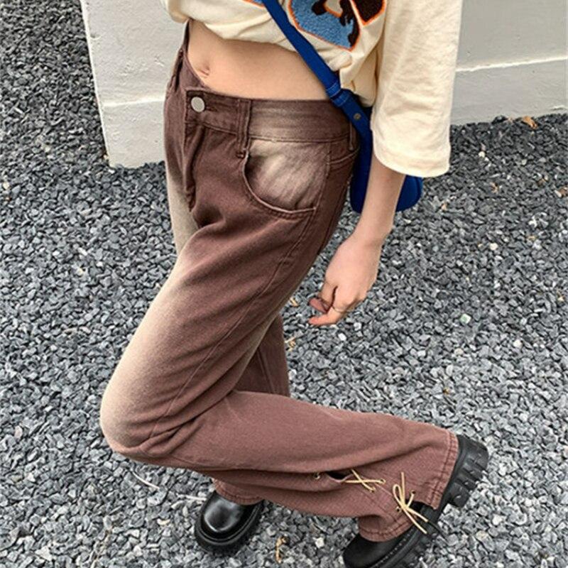 

Женские винтажные женские широкие джинсы с высокой талией, мешковатые женские джинсовые капри, прямые брюки на шнуровке, джинсовые брюки для мамы XL шоколадный