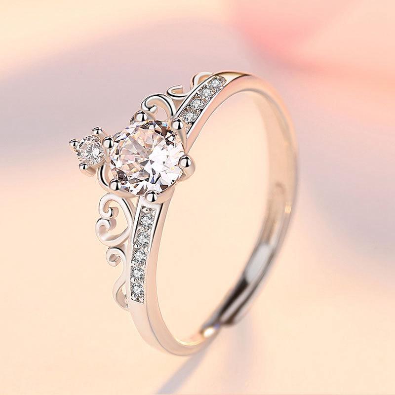 New 925 Sterling Silver Crown Ring For Women Lover Fashion Adjustable Zirconia Moissanite Ring Women Anniversary Jewelry Gift