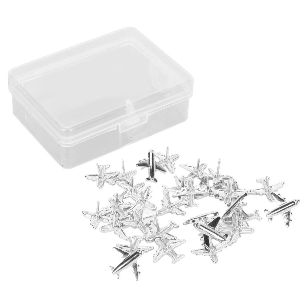 30pcs Silver/Gold Color Airplane Push Pins with Storage Box Airplane Shape Metal Airplane Push Pins Cute Design Zinc Alloy