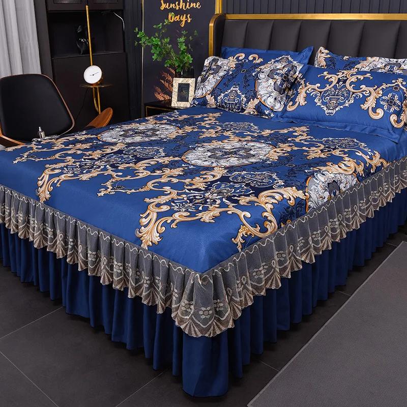 

2025 new version of ice silk cool bed skirt solid color sleeping naked summer mat 3-piece protective machine wash bedspread 150x200cm 3pcs