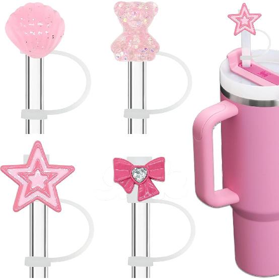 Bling Diamond Straw Cover for Stanley Cup Accessories - Silicone Straw Toppers with Silver Rhinestone fit 9-12mm Straws