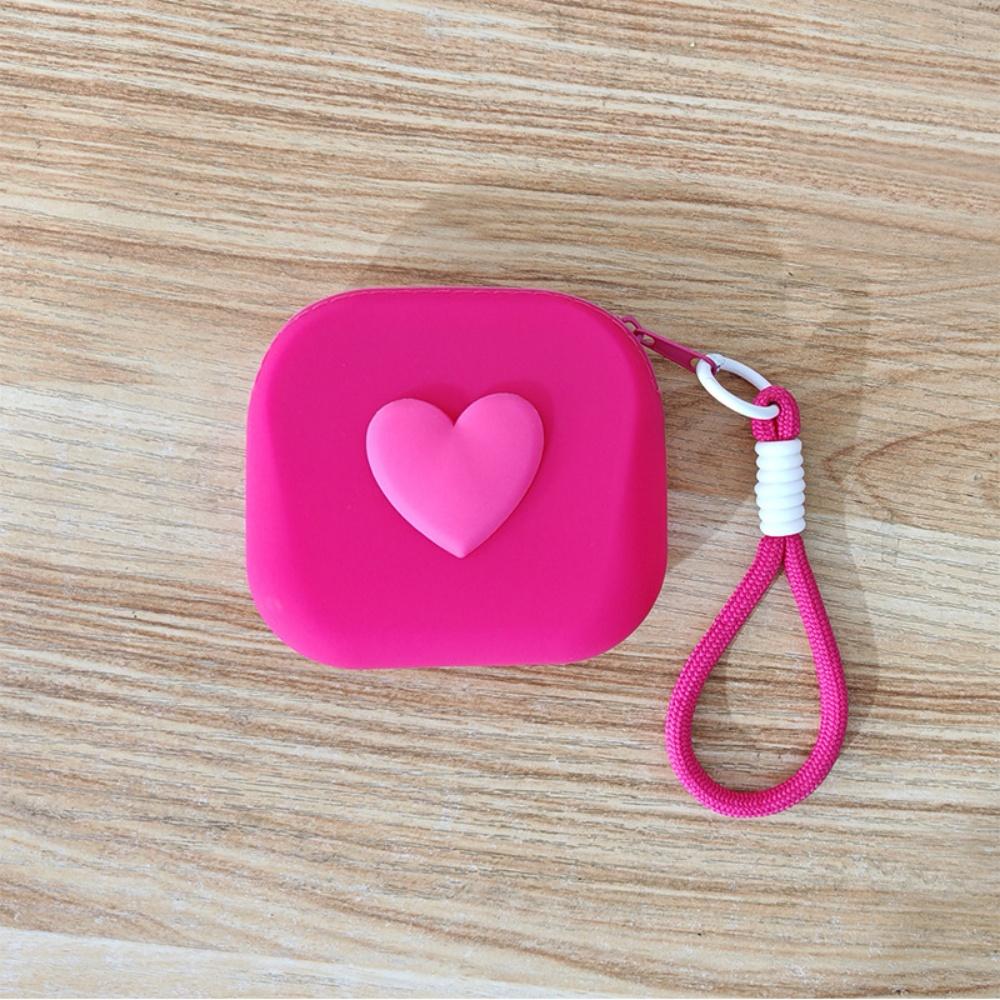New Love Heart Storage Bag Silicone Coin Purse Wallet with Weaving Lanyard Portable Data Cable Earphone Organizer Key Pouch