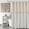 Farmhouse Shower Curtain,Beige and Black Stripe,Button Curtain,Linen and Cotton Woven Fabric,Rustic Charm Country Chic Style