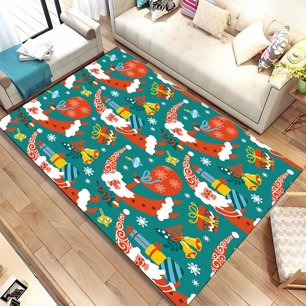 Cute Santa Claus Cartoon Merry Christmas Tree Festival Gift Carpet Rug for Living Room Bedroom Home Sofa Decoration,Non-slip