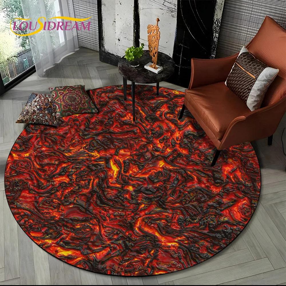 Latest 3D Illusion Volcano Lava Magma Round Carpet Rug for Living Room Bedroom Sofa Decor,Kids Area Rug Non-slip Floor Mat Gift