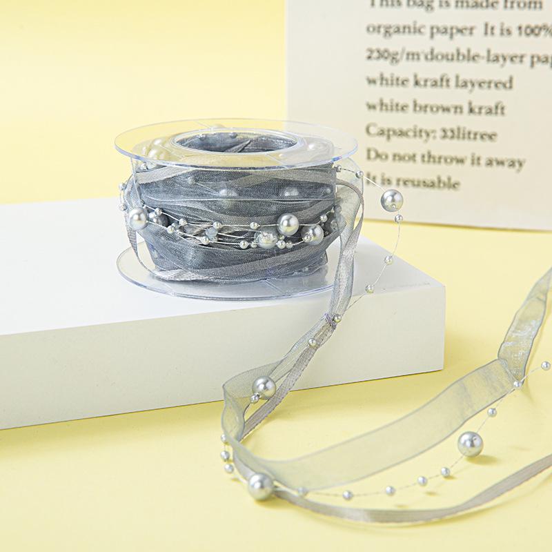 Handwoven Beaded Pearl Ribbon Belt for Gardening, Flower Packaging & Handmade Accessories