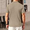 Men's Summer Short Sleeve Polo Shirt Ribbed Knit Half Zip Collar Casual Lightweight Breathable Pullover Top for Everyday Wear