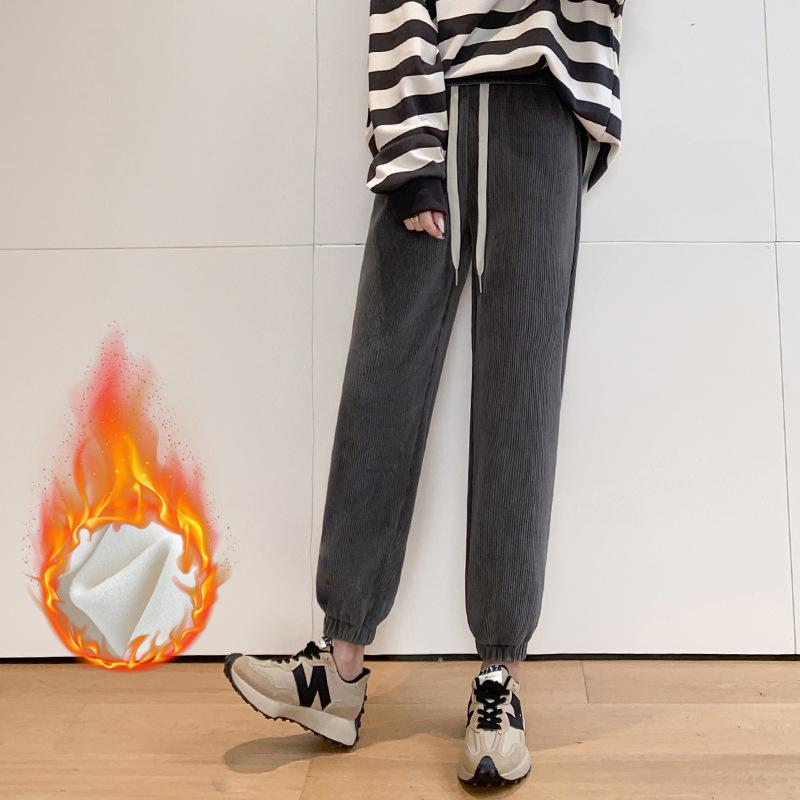 Plus Velvet Wide-leg Pants Women's Winter New Arrival Thick Warm Pants High Waist Drape Casual Pants Corduroy Toe Straight Pants