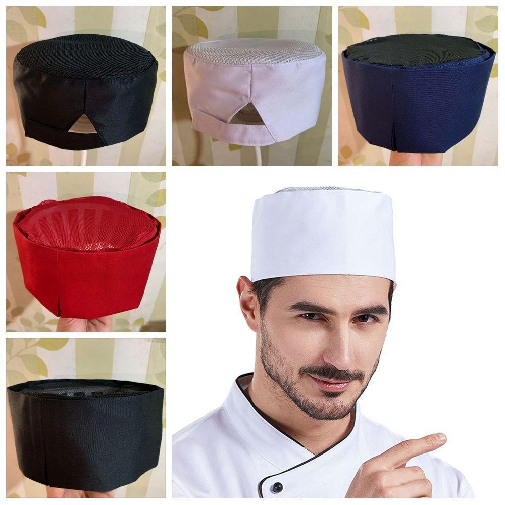 Wear Resistant Chef Flat Top Caps Mesh Head Circumference Breathable Sushi Cap  Both Sexes Chef