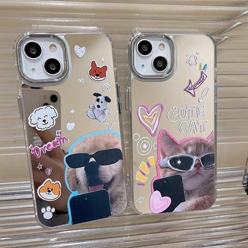 For Huawei Summer Acrylic Mirror Case Ultra-Thin Case Lanyard Mirror Phone Case Stand Cartoon Style