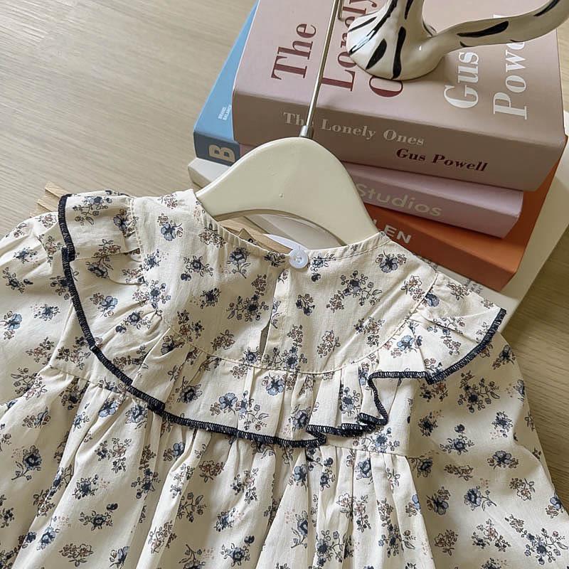 Süßes Blumen-Prinzessinnenkleid für Mädchen mit Peter-Pan-Kragen, langen Ärmeln, Herbstkollektion