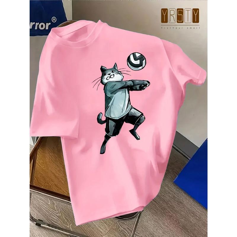 Европейские размеры Кошка Волейбол Принт Повседневная Мода Футболка с коротким рукавом - Новая Летняя Одежда Дети 98cm