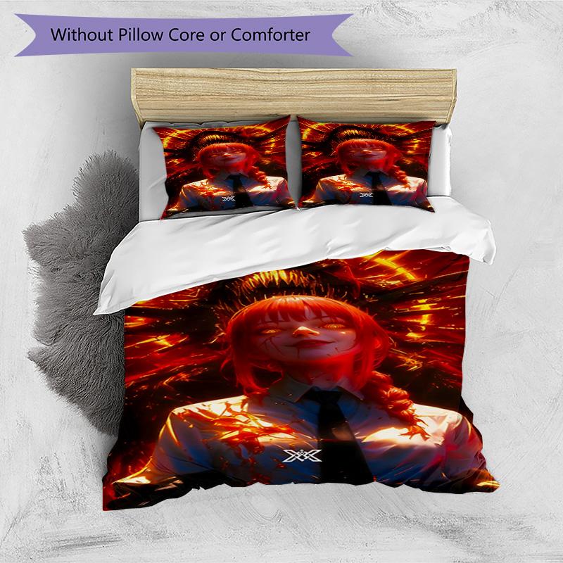 3pcs Duvet Cover Set (1*Duvet Cover + 2*Pillowcase, Without Core), Makima Chainsaw Man Print Bedding Set, Bedroom Decor, All‑Season, Birthday Gift