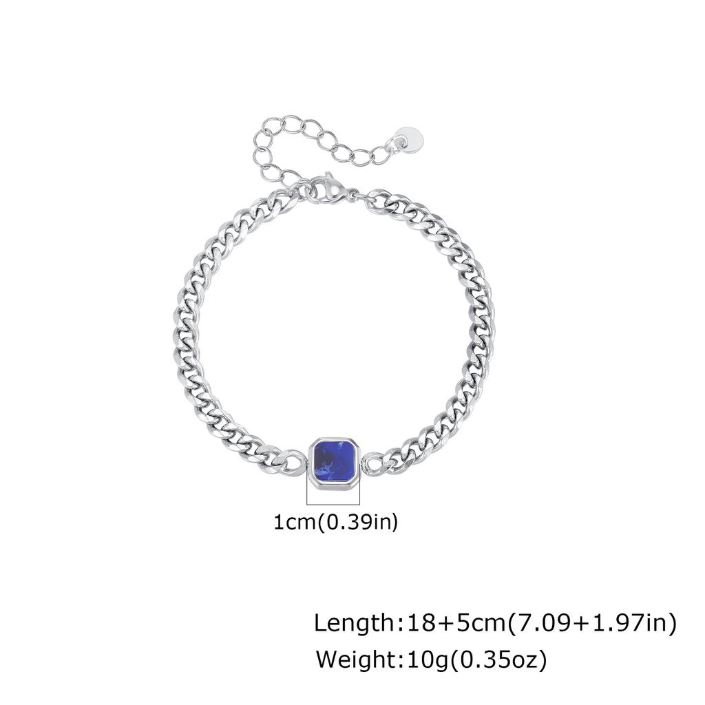 Classic Cuban Chain Bracelet for Men,Square Natural Stone Charms Stainless Steel Chain Wristaband,Jewelry Gifts for Husband Son