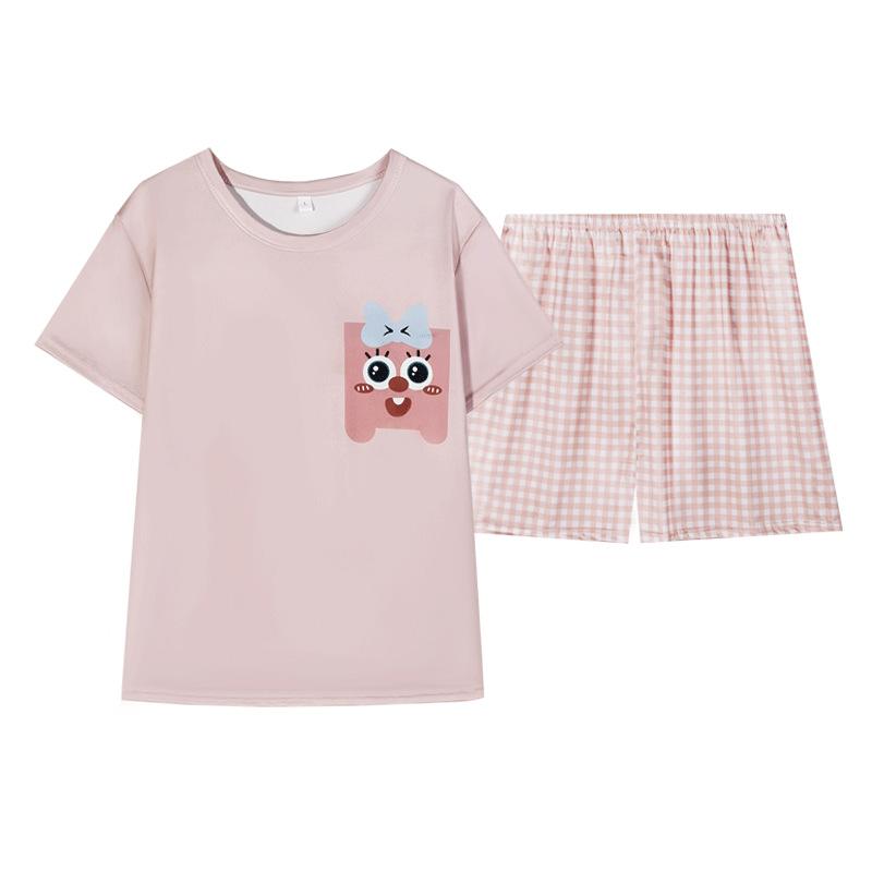 Spring and autumn thin pajamas women's sweet and cute cartoon short-sleeved shorts casual women's loungewear two-piece set summer