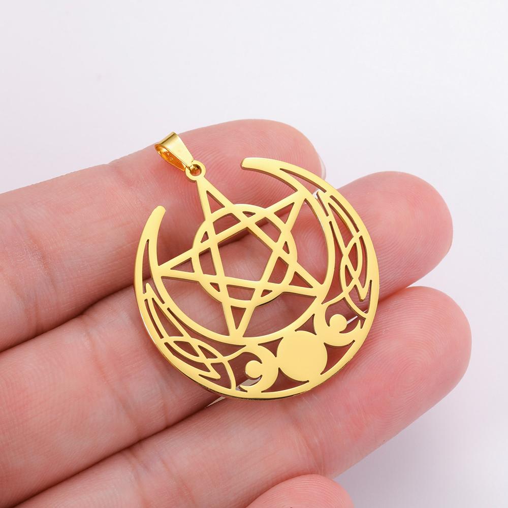 Dawapara Moon Phase Pentagram Constellations Pendant Wiccan Pagan Magic Amulet Stainless Steel Charms for Jewelry Making